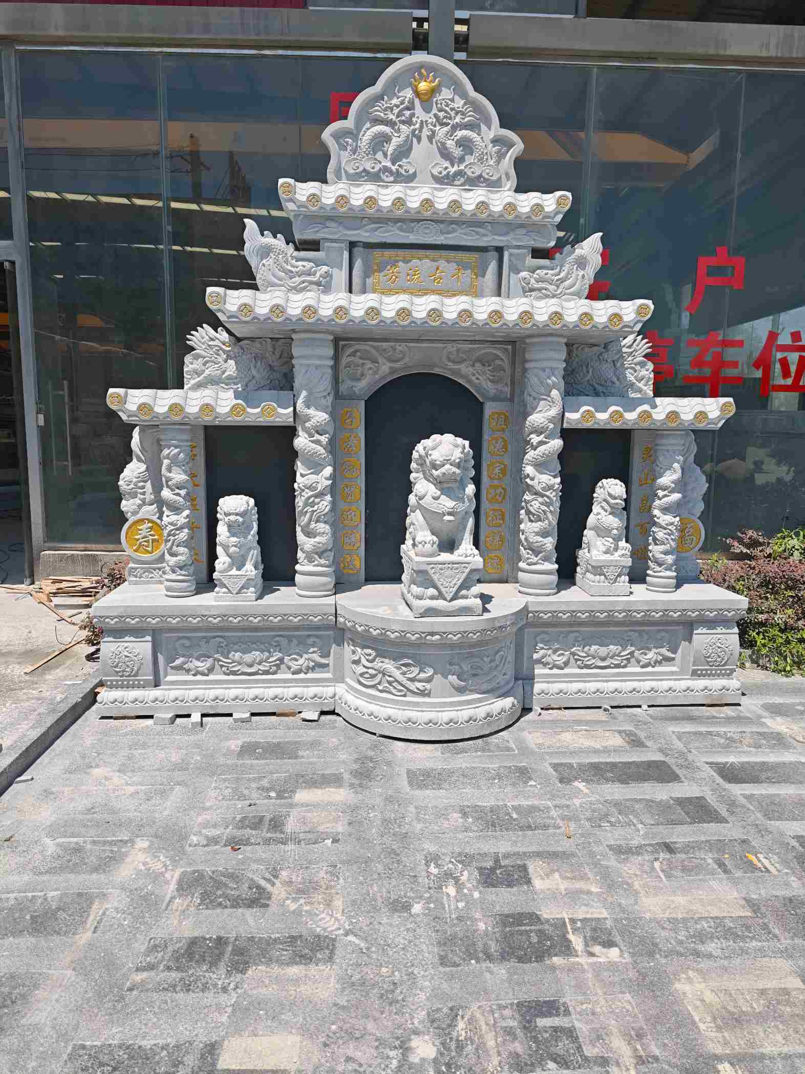 周口芝麻白中国黑石材套墓 花岗岩墓碑